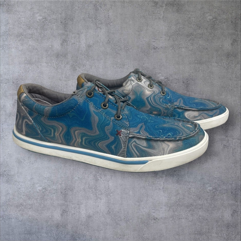 Twisted X Womens Kicks Lace Up Shoes Size 9 Teal Blue Marbled Canvas Western